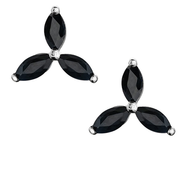 Marquise Cut Black Sapphire Trinity Earrings