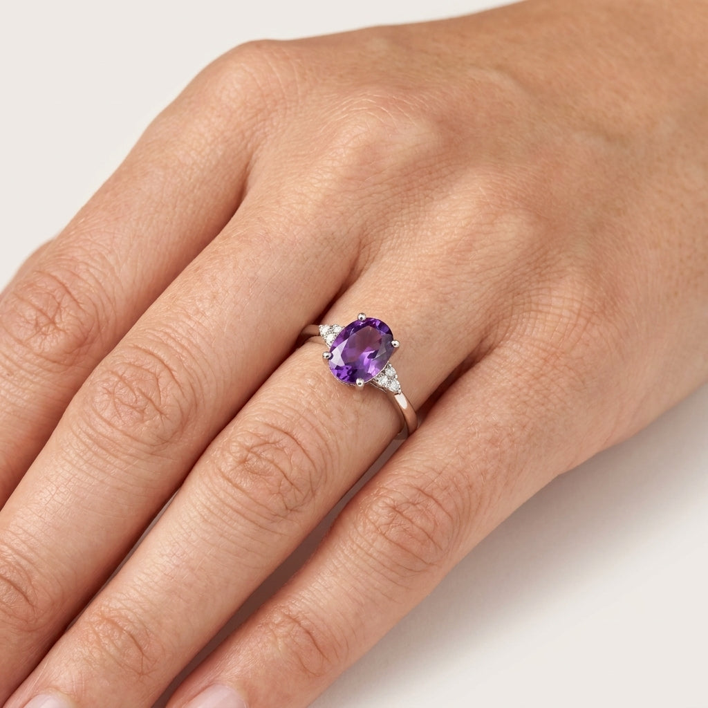 Oval Amethyst & Diamond Ring
