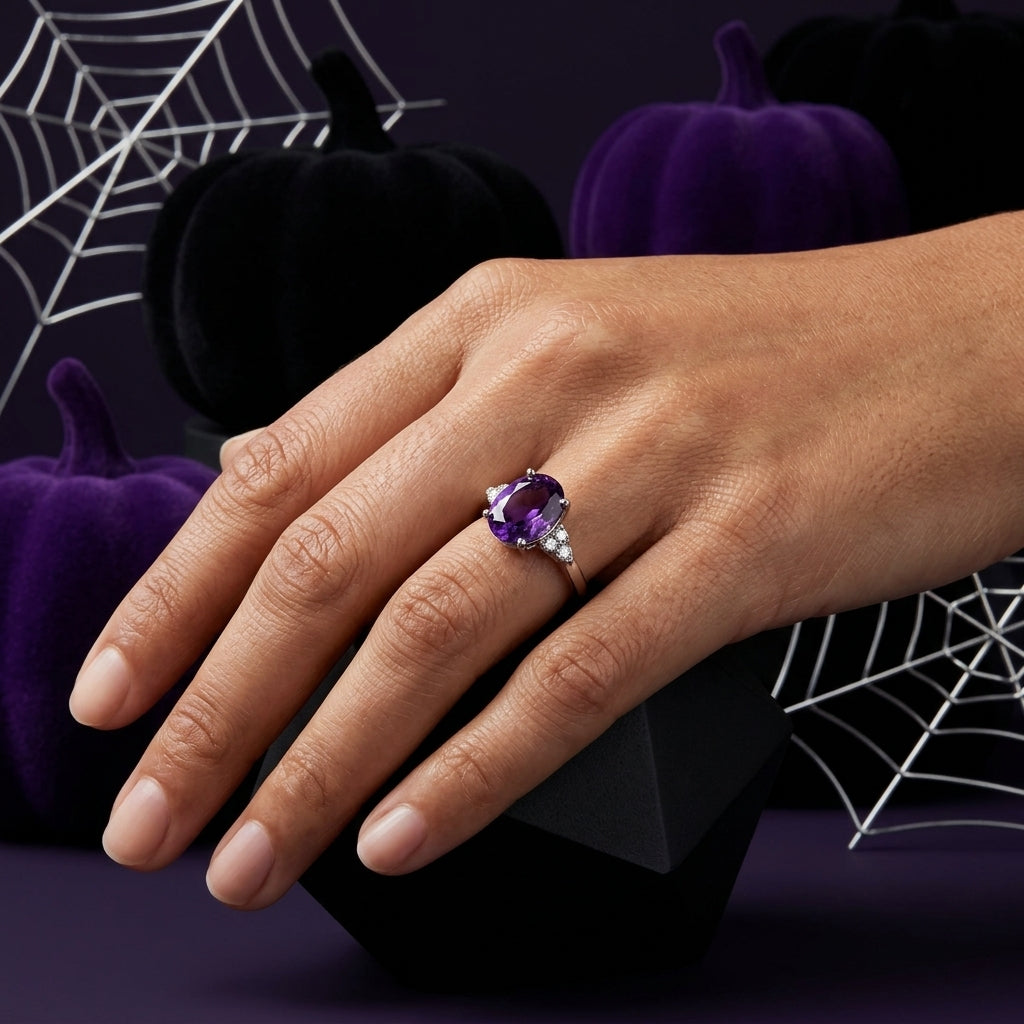 Oval Amethyst & Diamond Ring