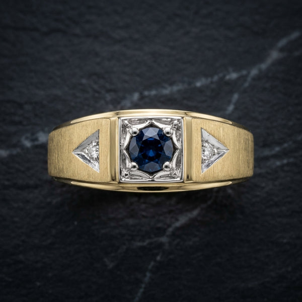 Blue Sapphire & Diamond Men's Ring