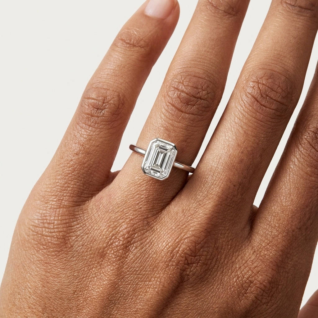 Emerald-Cut Bezel Solitaire Engagement Ring