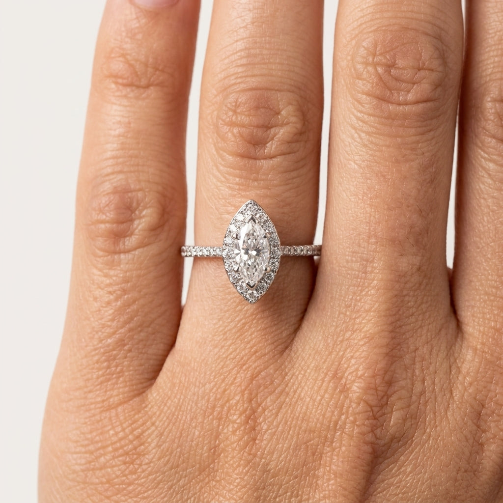 Marquise Diamond Halo Engagement Ring