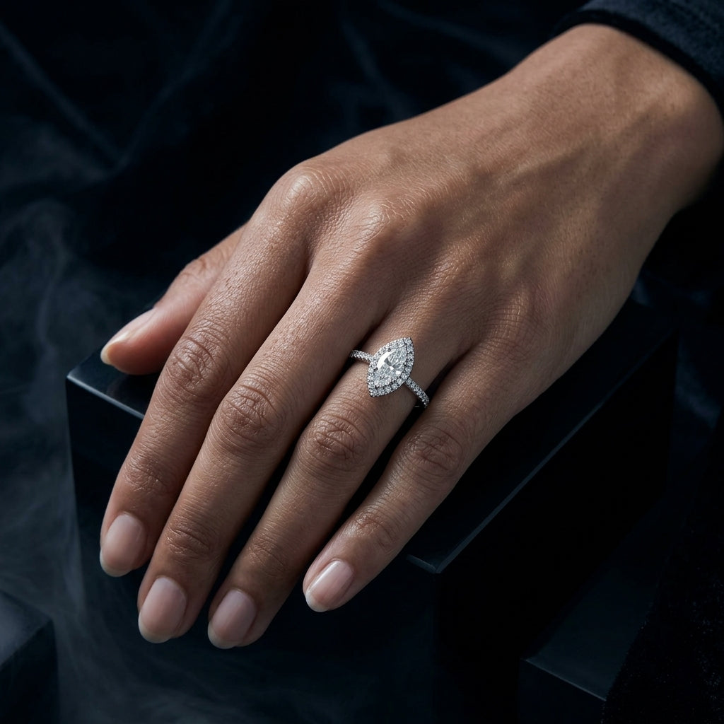 Marquise Diamond Halo Engagement Ring