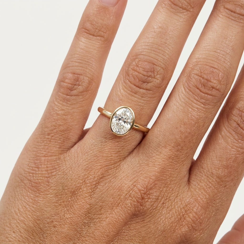 Oval Cut Bezel Solitaire Engagement Ring
