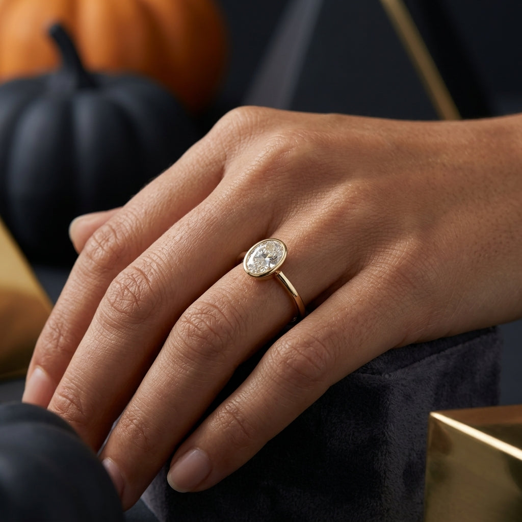 Oval Cut Bezel Solitaire Engagement Ring