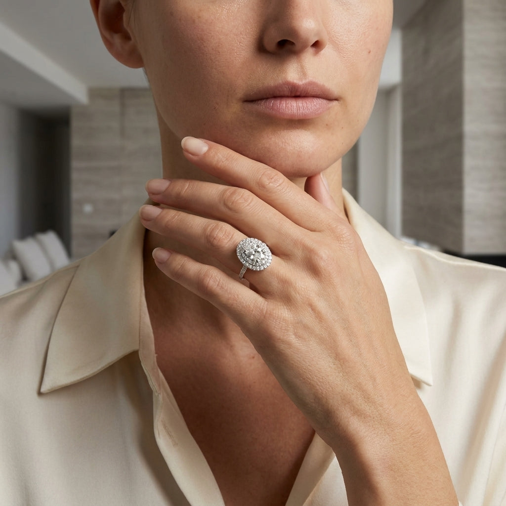 Oval Double Halo Diamond Engagement Ring