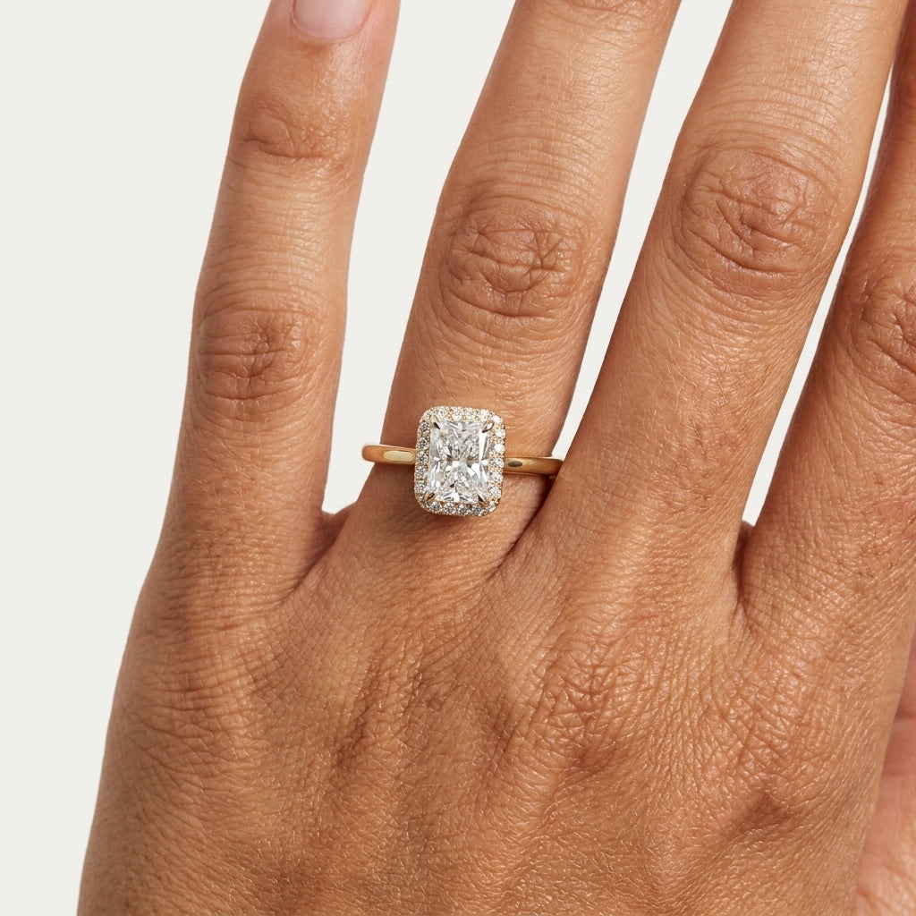 Radiant Cut Diamond Halo Engagement Ring