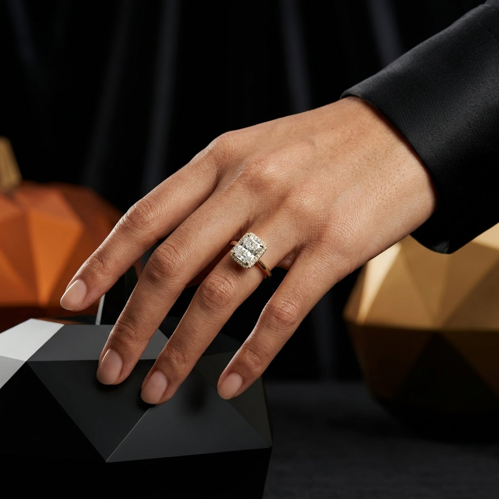 Radiant Cut Diamond Halo Engagement Ring