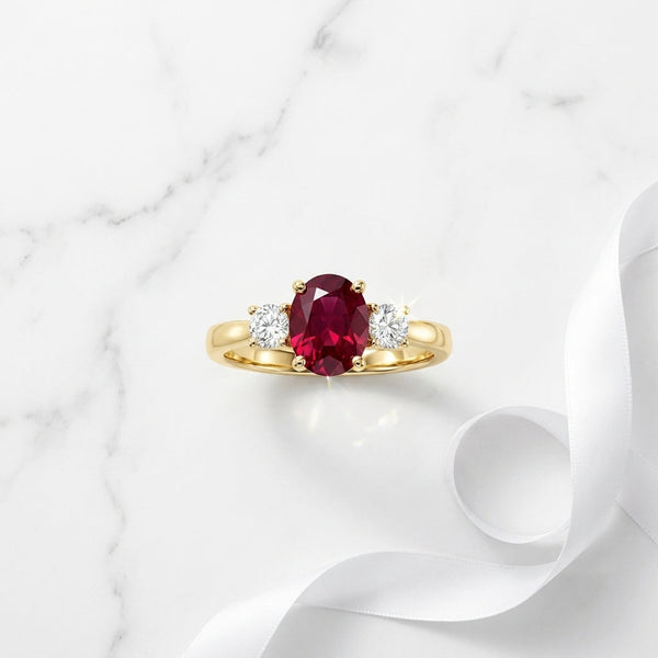 Oval Ruby & Diamond Three-Stone Ring