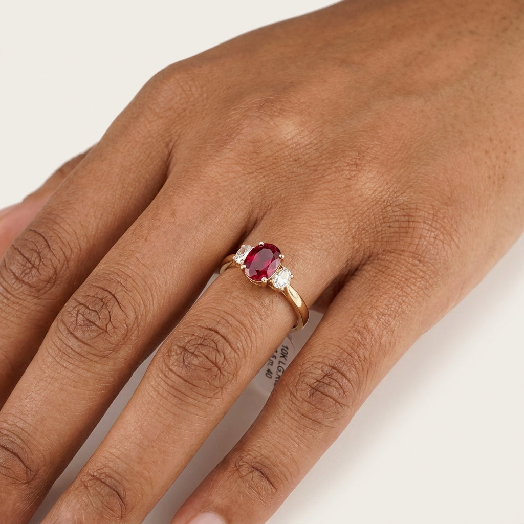 Oval Ruby & Diamond Three-Stone Ring