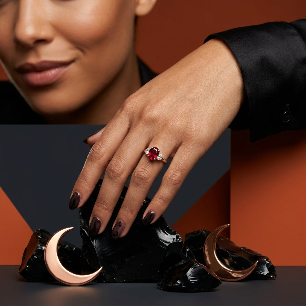 Oval Ruby & Diamond Three-Stone Ring