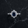 Oval Blue Sapphire Halo Ring