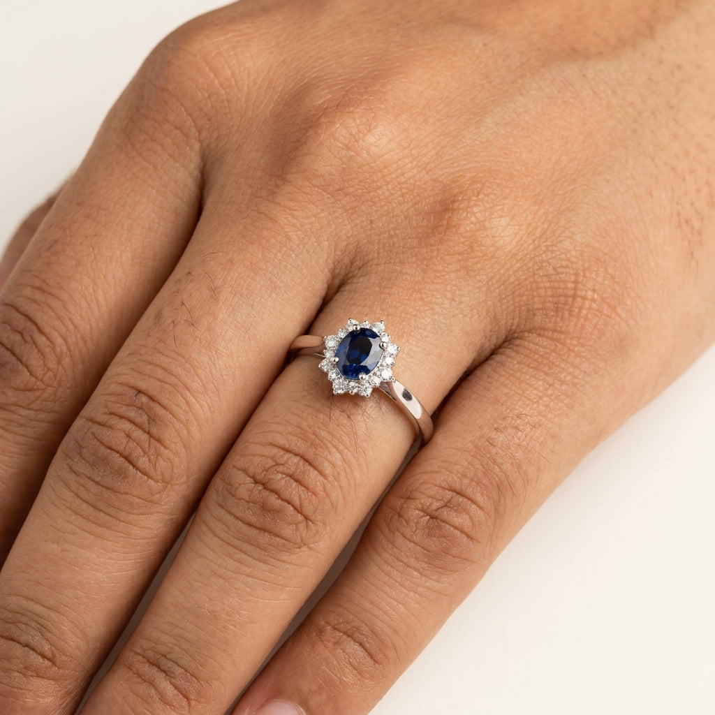 Oval Blue Sapphire Halo Ring