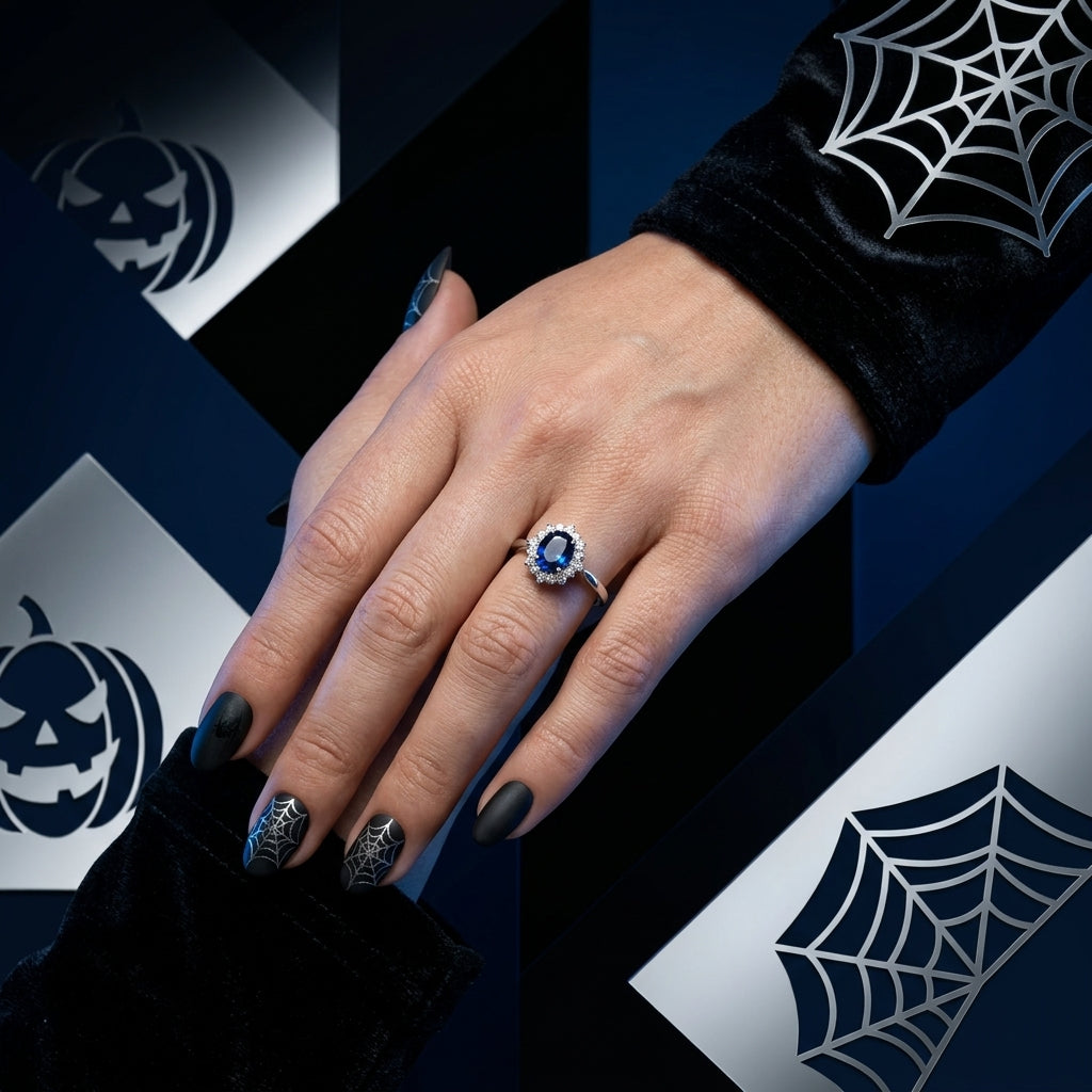 Oval Blue Sapphire Halo Ring