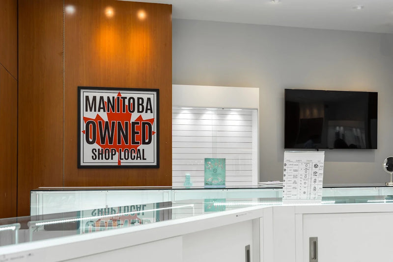 Manitoba Owned, Shop Local sign at Swift Quartz Jewellers