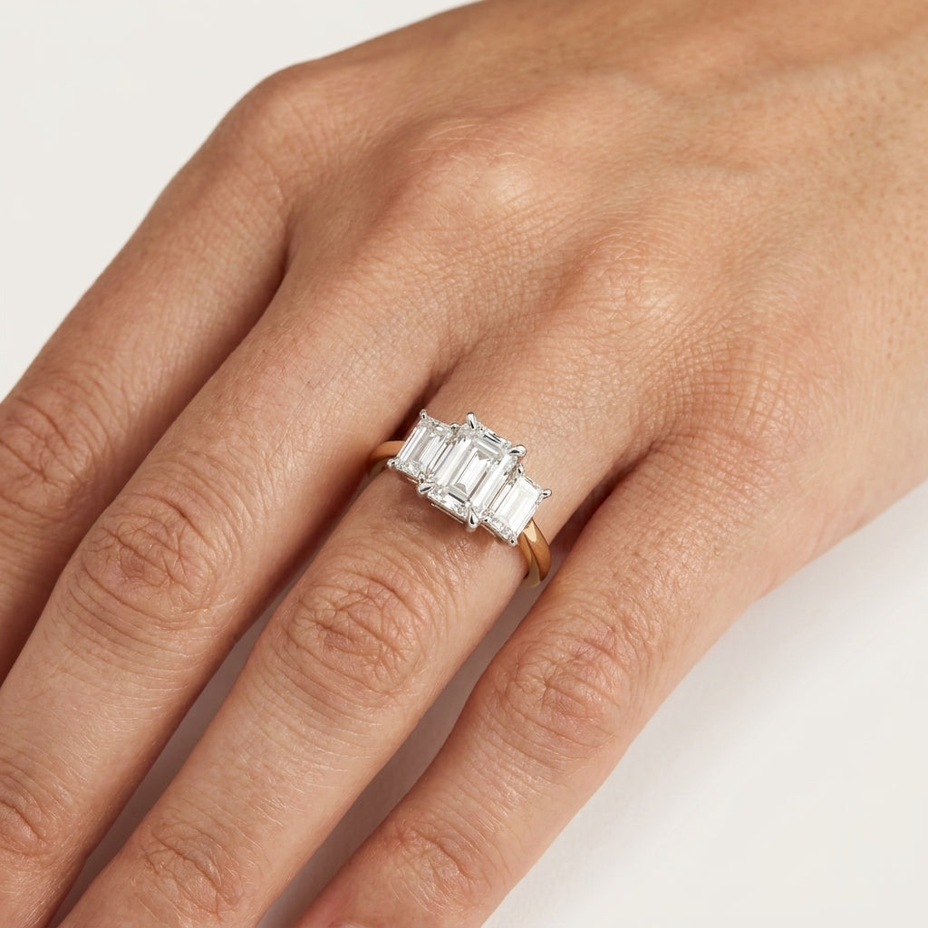 Three-Stone Emerald Cut Diamond Engagement Ring