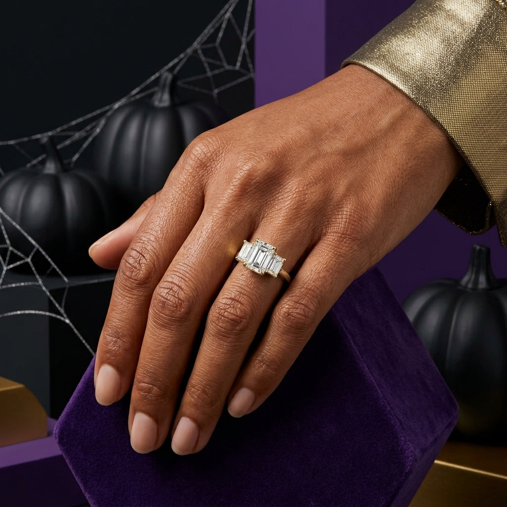 Three-Stone Emerald Cut Diamond Engagement Ring