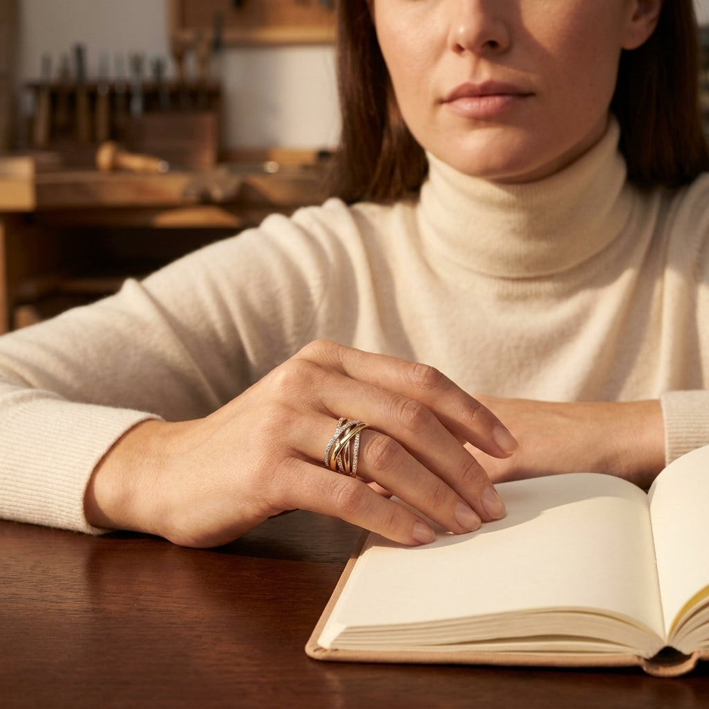 Tri-Color Diamond Crossover Cocktail Ring