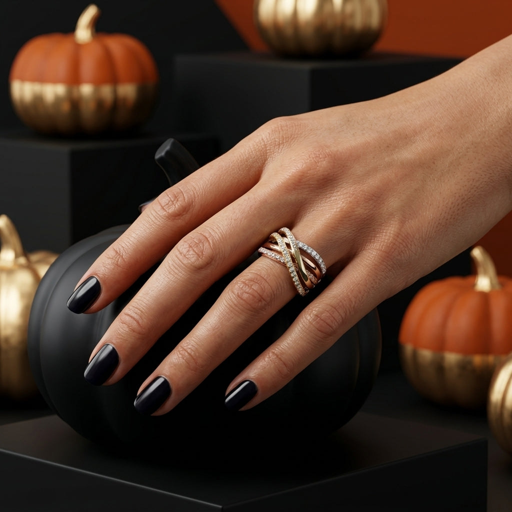 Tri-Color Diamond Crossover Cocktail Ring